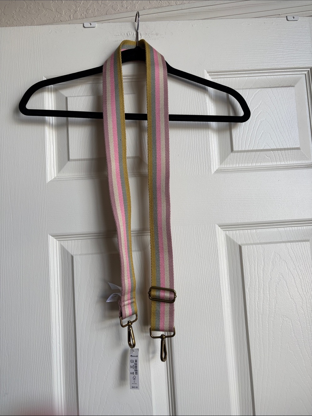 NWT Madewell Pink, Cream, Blue & Green Striped Adjustable Bag Strap
